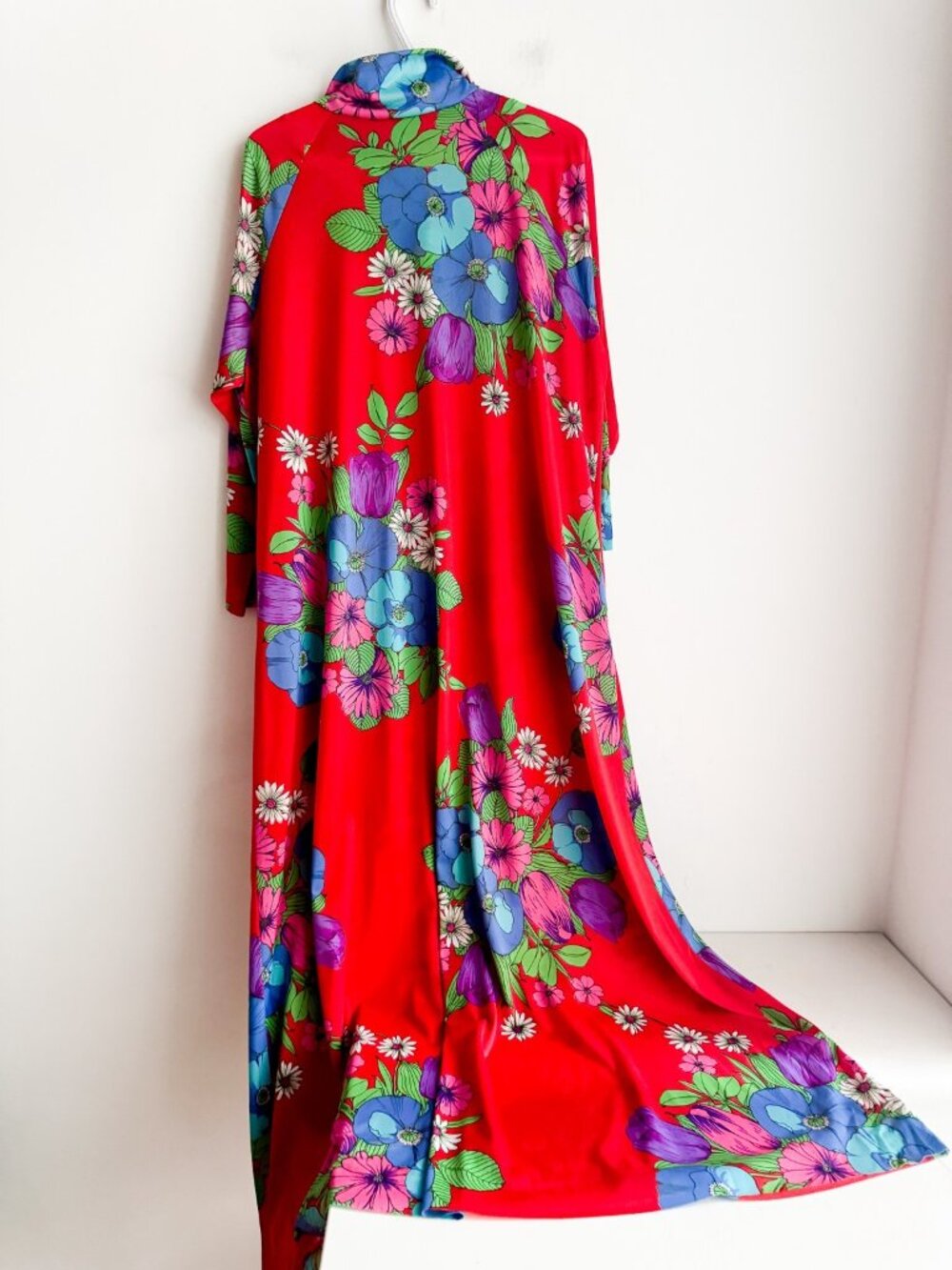 Vintage Lorraine Red Bright Floral House Dress L - Picture 6 of 6